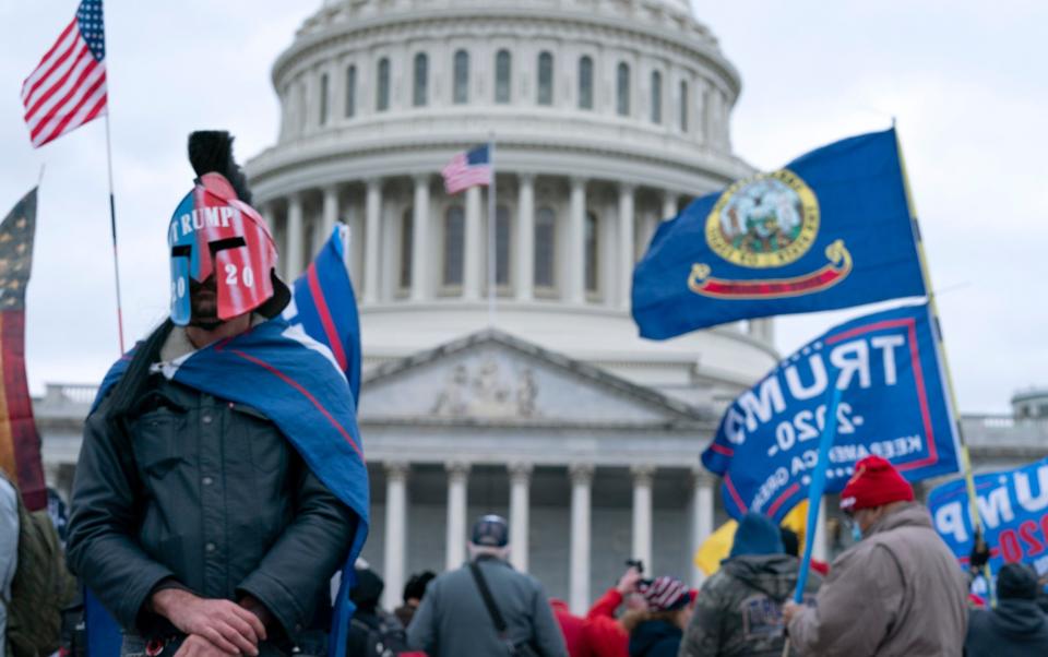 A Trump supporter during the US Capitol riot on Jan 6 2021