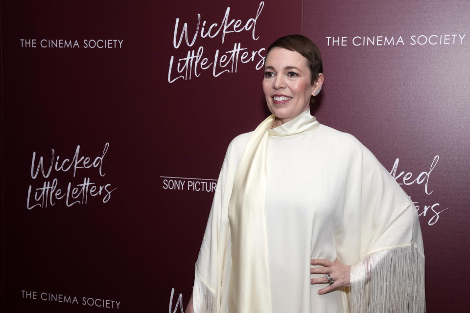 Olivia Colman en una función de "Wicked Little Letters" ofrecida por Sony Pictures Classics y The Cinema Society, en el Crosby Street Hotel el miércoles 20 de marzo de 2024, en Nueva York. (Foto Charles Sykes/Invision/AP)