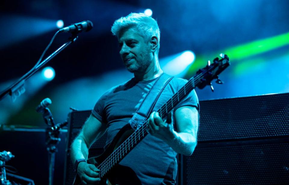 Mike Gordon lays down the bass line on “Possum” as Phish plays Coastal Credit Union Music Pavilion at Walnut Creek in Raleigh, N.C., Friday night, July 29, 2022.