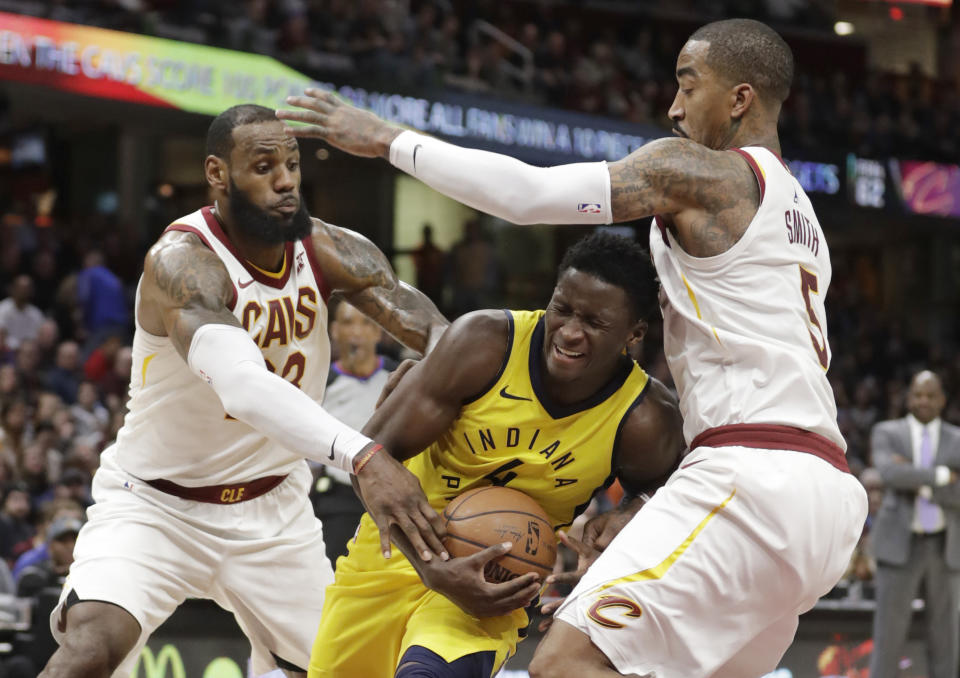 Pacers guard Victor Oladipo will try to flex his muscle against LeBron James and the Cavaliers. (AP)