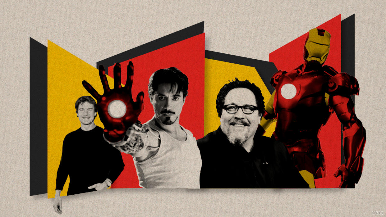 From left to right: Tom Cruise, Robert Downey Jr. and Jon Favreau all had a hand in bringing Iron Man to life. (Illustration by Blas Bulnes for Yahoo / Photo: Getty Images)