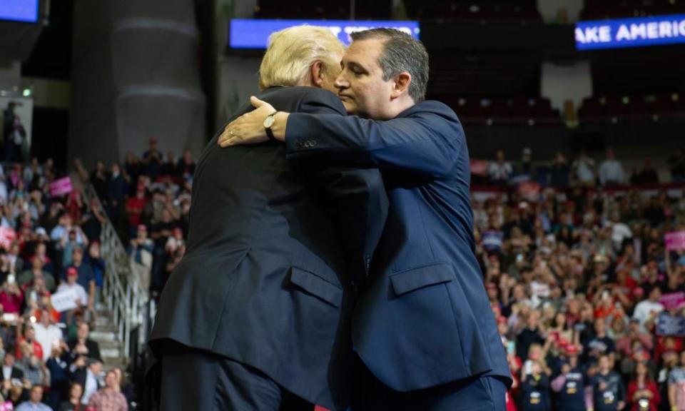 How about a hug? Ted Cruz said: ‘God bless Texas, and God bless President Donald Trump.’