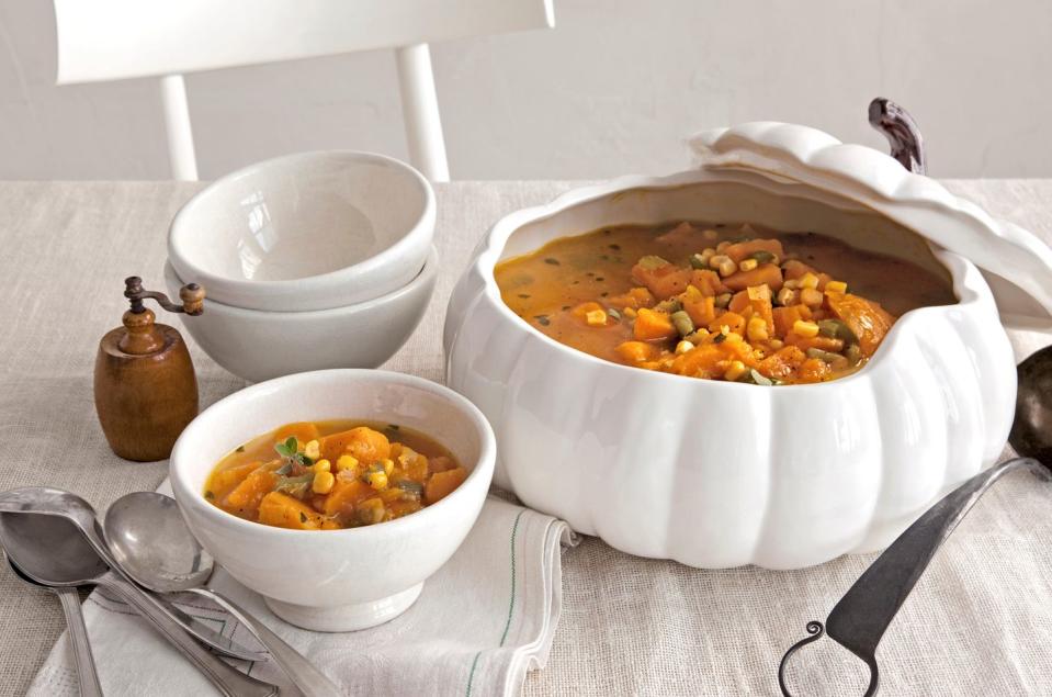 <p>If some of your favorite recipes could use a refresh, try adding pumpkin for some extra fall flavor.</p><p><strong><a href="https://www.countryliving.com/food-drinks/recipes/a2990/pumpkin-chowder-recipe/" rel="nofollow noopener" target="_blank" data-ylk="slk:Get the recipe;elm:context_link;itc:0;sec:content-canvas" class="link ">Get the recipe</a>.</strong></p>