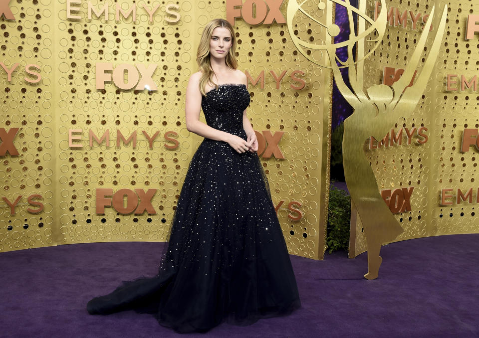 FILE - In this Sept. 22, 2019, file photo, Betty Gilpin arrives at the 71st Primetime Emmy Awards in Los Angeles. Gilpin turns 34 on July 21. (Photo by Jordan Strauss/Invision/AP, File)