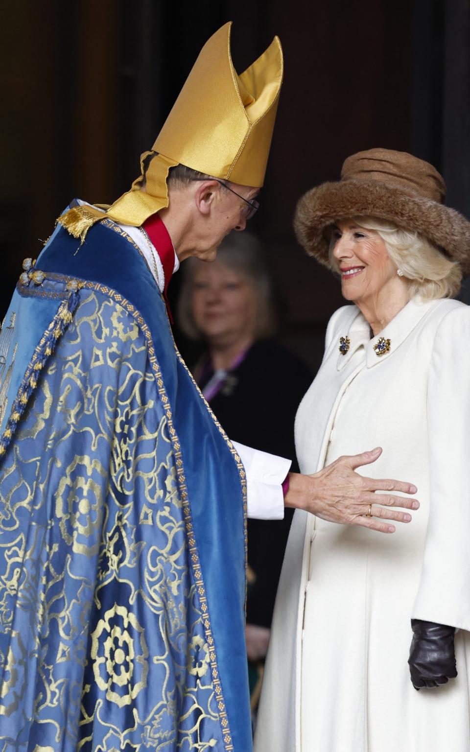 Lord High Almoner John Inge, the Bishop of Worcester greets the Queen