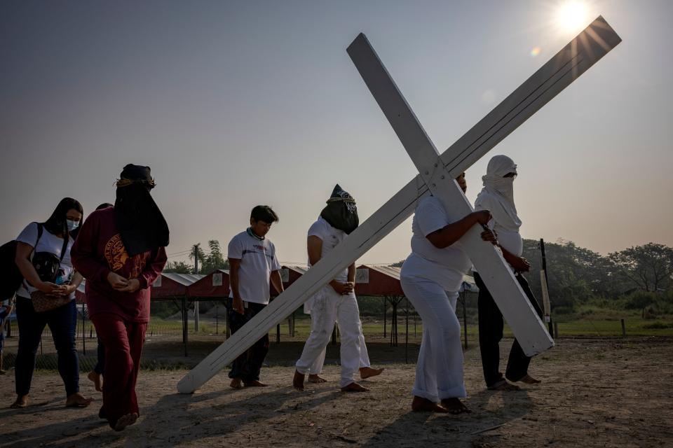 Penitents reenact the Passion of Christ as a form of penance as believers observe Maundy Thursday on April 06, 2023 in San Fernando, Pampanga, Philippines.