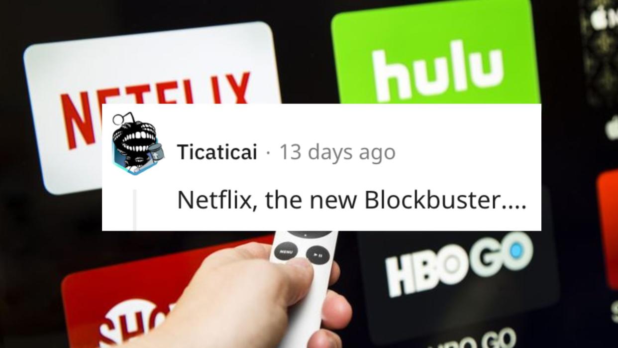 Reddit screenshot over Netflix, hulu, and hbo subscription streaming video service accessed through a Apple tv and displayed on a hd tv.  These application are paid services popular with cable cutters as an alternative to paying for cable.