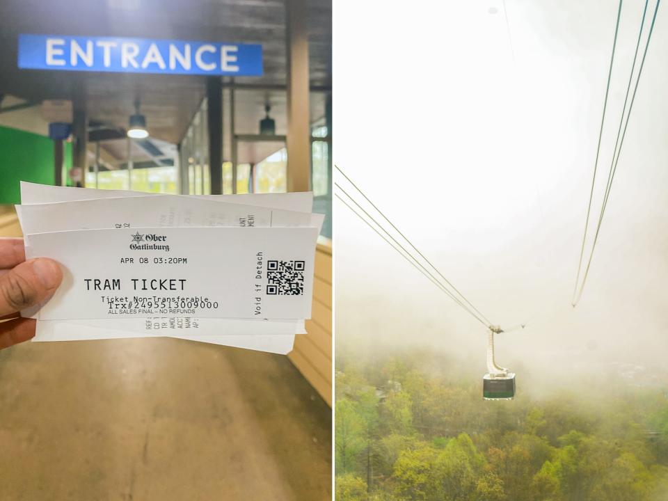 A ticket to ride (L) a tram above the mountains (R) in Tennessee.