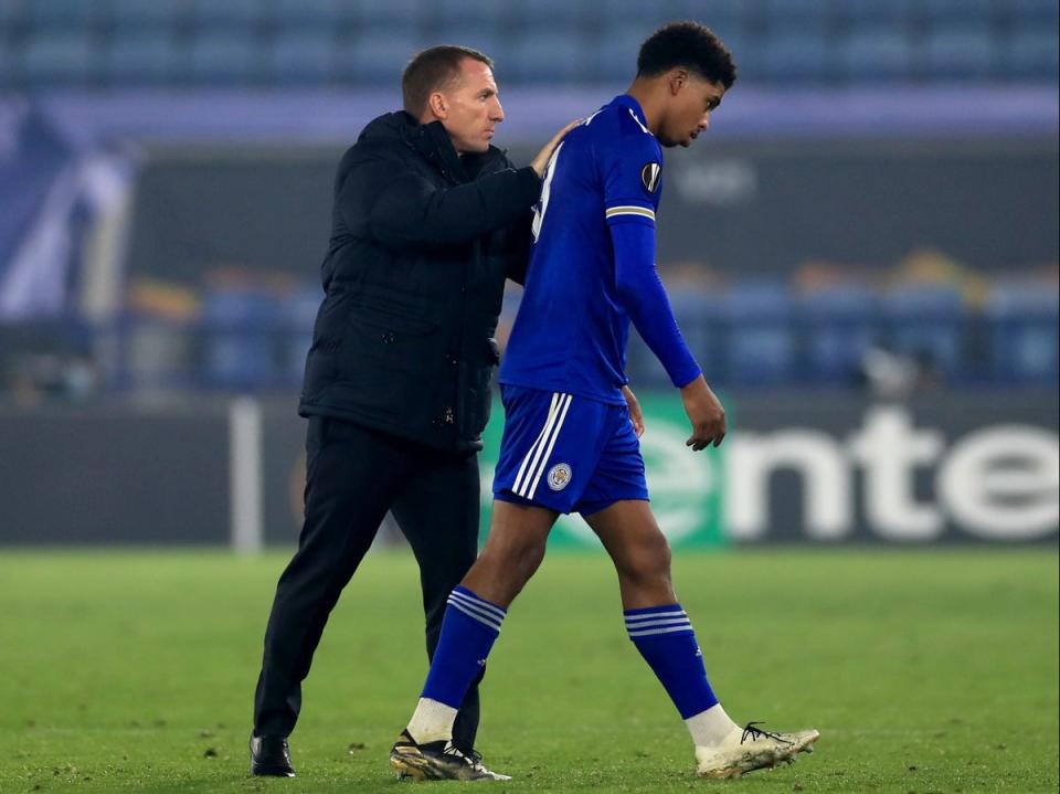 Leicester City manager Brendan Rodgers, left, expects Wesley Fofana, right, to stay with the club (PA)