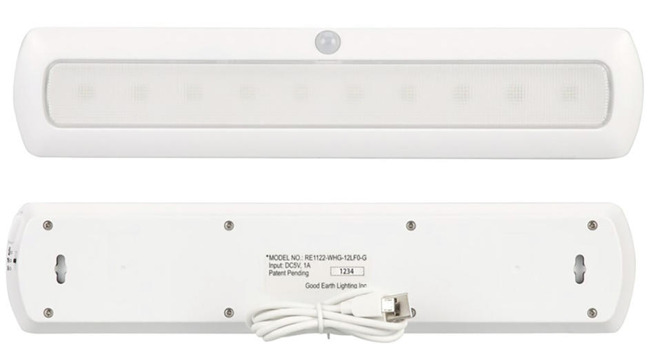 This photo provided by the U.S. Consumer Product Safety Commission shows an example of a Good Earth Rechargeable Integrated Light being recalled on Thursday, June 6, 2024, following a reported consumer death. According to the agency, Good Earth Lighting’s now-recalled integrated light bars have batteries that can overheat — and cause the unit to catch on fire. (U.S. Consumer Product Safety Commission via AP)