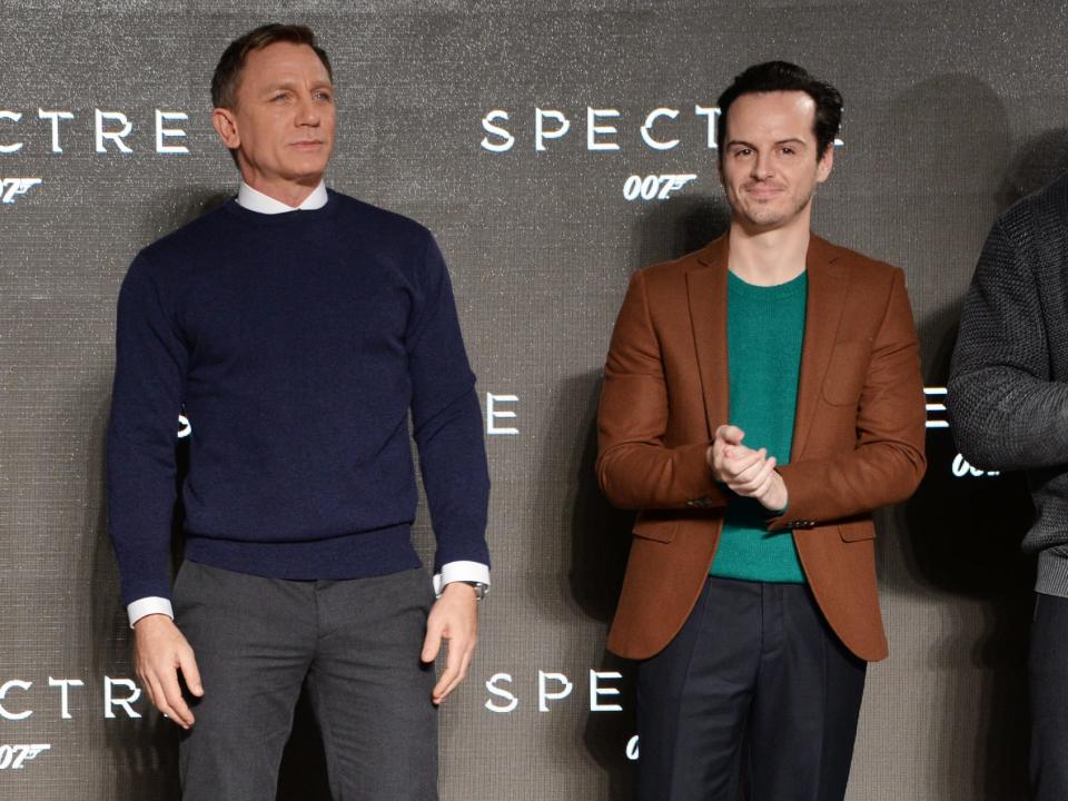 Daniel Craig and Andrew Scott attending a press event for the 2015 James Bond film Spectre