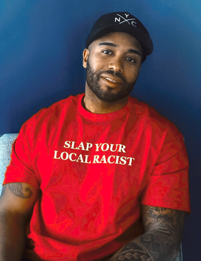 Get the ﻿<a href="https://americahates.us/shopahus/slap-your-local-racist" target="_blank" rel="noopener noreferrer">"Slap Your Local Racist" T-shirt from America Hates Us for $30</a>