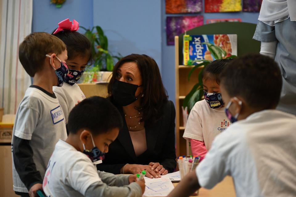 Vice President Kamala Harris visits an early childhood education center in Washington, D.C., on June 11. (Photo: JIM WATSON via Getty Images)