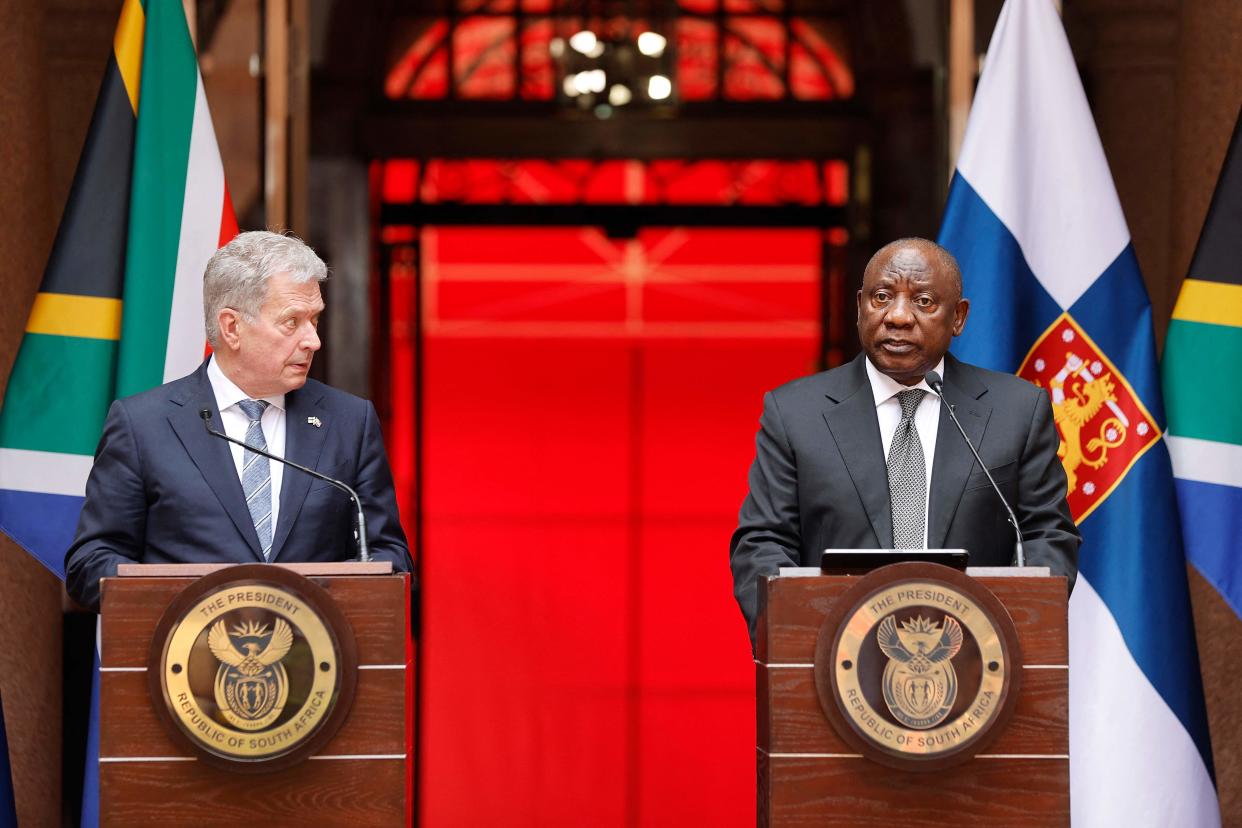 Cyril Ramaphosa and Finland’s Sauli Niinisto held a joint press conference in Pretoria (Phill Magakoe / AFP via Getty Images)