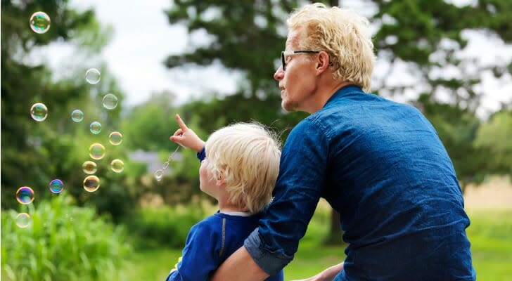 Father and son outside