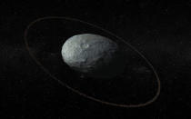 <p> The&#xA0;dwarf planet Haumea, which orbits in&#xA0;the Kuiper Belt&#xA0;out beyond Neptune, is already unusual. It has a strange elongated shape, two moons and a day that lasts only 4 hours, making it the fastest-spinning large object in the solar system. But in 2017, Haumea got even weirder when astronomers watched it pass in front of a star and noticed extremely thin rings orbiting around it, likely the result of a collision sometime in the distant past. </p>