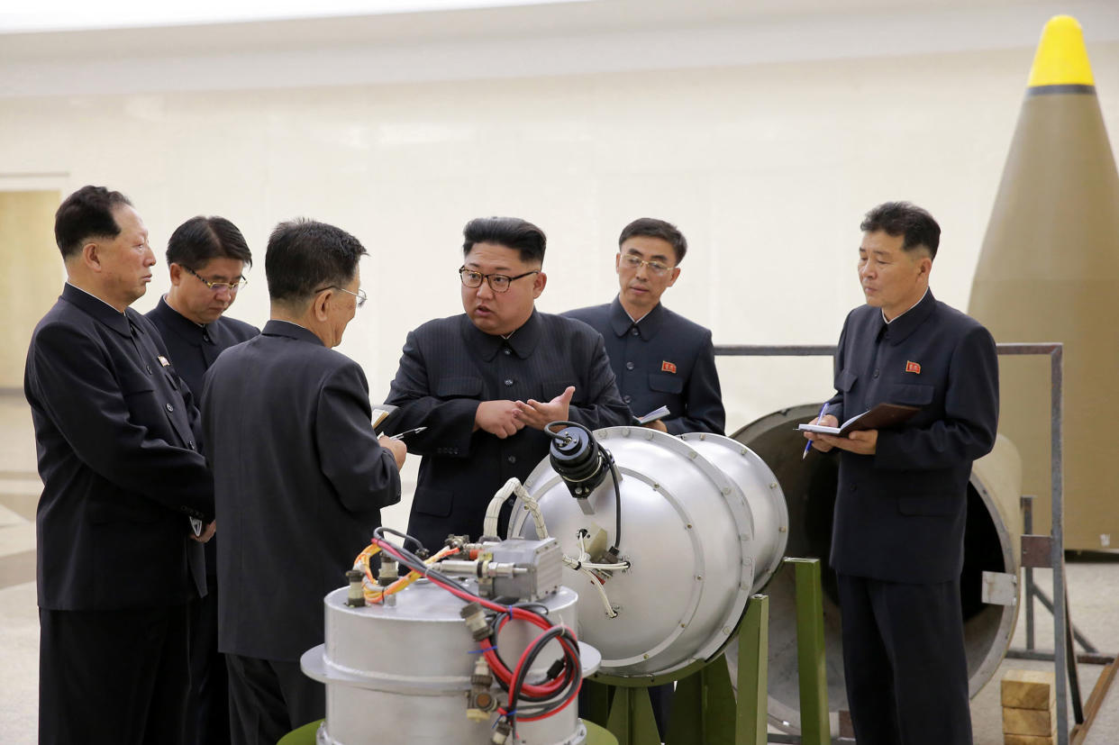 North Korean leader Kim Jong-un inspects a weapon at an undisclosed location. (Korean Central News Agency/Korea News Service via AP, File)