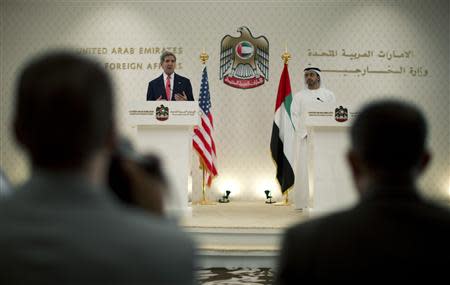 U.S. Secretary of State John Kerry speaks at a news conference with UAE Foreign Minister Abdullah bin Zayed Al Nahyan at the Foreign Ministry in Abu Dhabi, November 11, 2013. REUTERS/Jason Reed