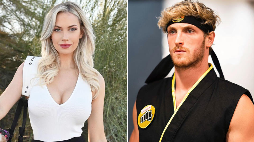 Pictured here, social media stars Paige Spiranac and Logan Paul.