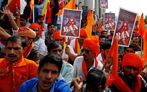 Demonstrators protest the release of the film in Bangalore - Credit: REUTERS/Abhishek N. Chinnappa