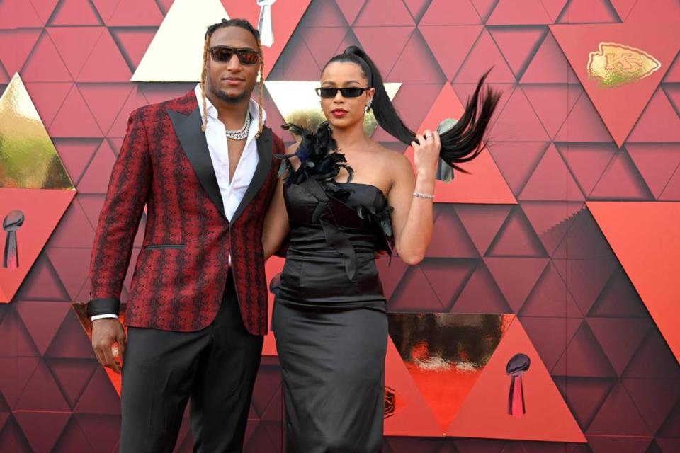 Kansas City Chiefs safety Justin Reid and companion walked the red carpet at Union Station arriving for the Super Bowl LVII championship ring ceremony on Thursday, June 15, 2023, in Kansas City.