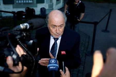 Former FIFA President Sepp Blatter arrives at the Court of Arbitration for Sport (CAS) to be heard in the arbitration procedure involving him and the FIFA in Lausanne, Switzerland, August 25, 2016. REUTERS/Pierre Albouy