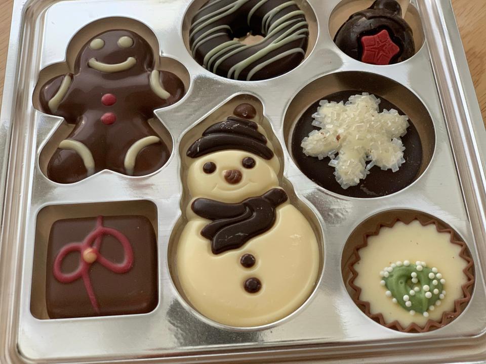 trader joes holiday chocolates in cute shapes in plastic mold