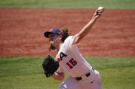 United States' Scott Kazmir pitches in the second inning of a baseball game against the Dominican Republic at the 2020 Summer Olympics, Wednesday, Aug. 4, 2021, in Yokohama, Japan. (AP Photo/Sue Ogrocki)