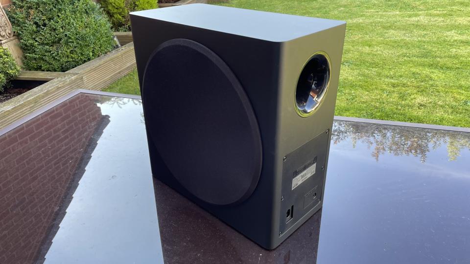 Samsung HW-Q800C subwoofer on a black table