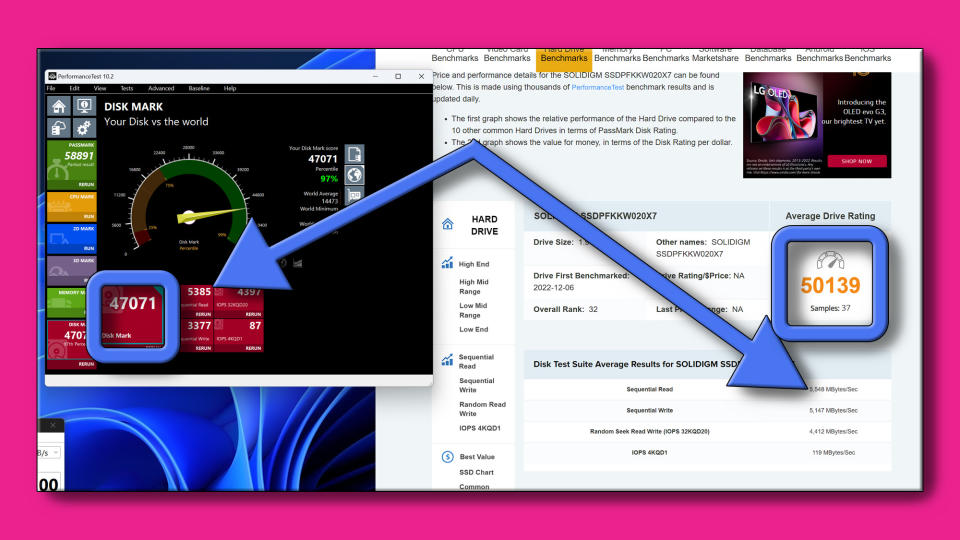 Comparing Performance Test data against POassmark's database