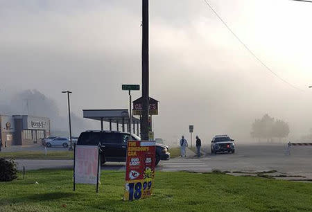 A fog believed by authorities to contain chemicals in Atchison, Kansas. Debi Williams/Handout via REUTERS