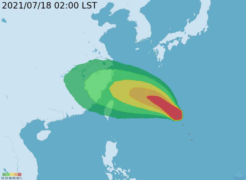 暴風圈侵襲機率。（圖／中央氣象局）