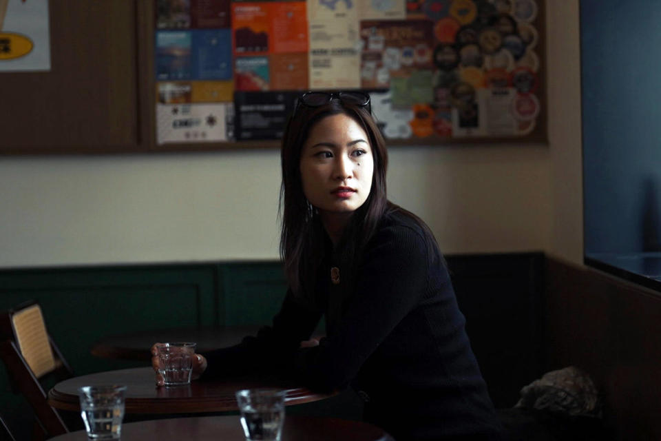 Vika Chen in a cafe in Beijing, on March 28. (Fred Dufour / NBC News)