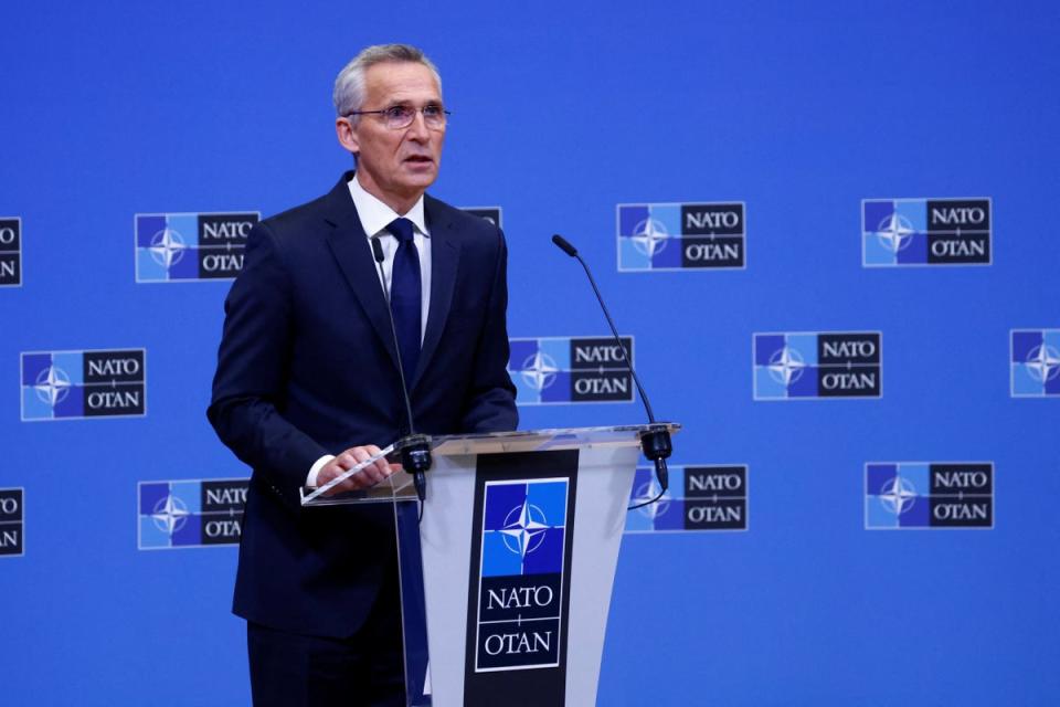 Nato Secretary General Stoltenberg holding a news conference in Brussels on Wednesday (REUTERS)