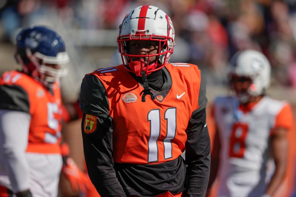 Defensive lineman Dominique Robinson of Miami (Ohio) in the Senior Bowl,  Saturday, Feb. 5, 2022, in Mobile, Ala.