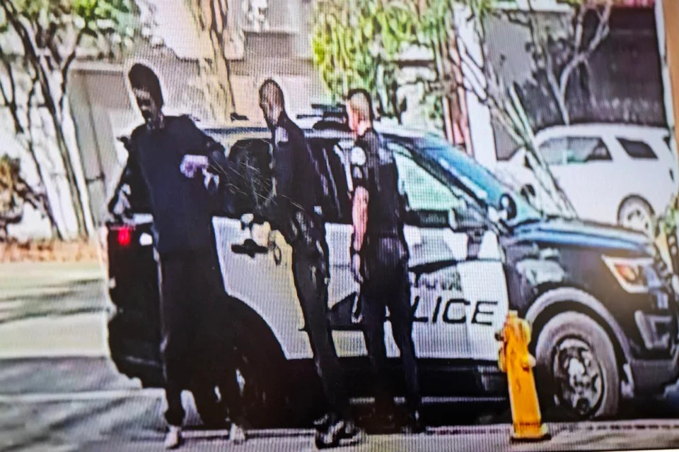 PHOTO: A video depicting Burbank Police officers dropping off an injured and disoriented homeless man in front of Krekorian's North Hollywood district office leaving him there (Los Angeles Daily News via MediaNews Group via Getty Images)