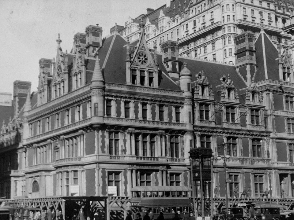 An exterior shot of the home of Cornelius Vanderbilt at 57th Street and Fifth Avenue in 1927..