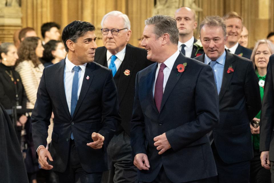 Rishi Sunak and Sir Keir Starmer walked together through the central lobby ahead of the State Opening of Parliament (PA)