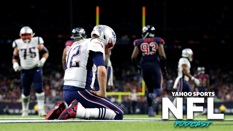 New England QB Tom Brady was knocked around on Sunday night and the Patriots are no longer in control of their destiny for the top seed in the AFC. (Photo by Tim Warner/Getty Images)