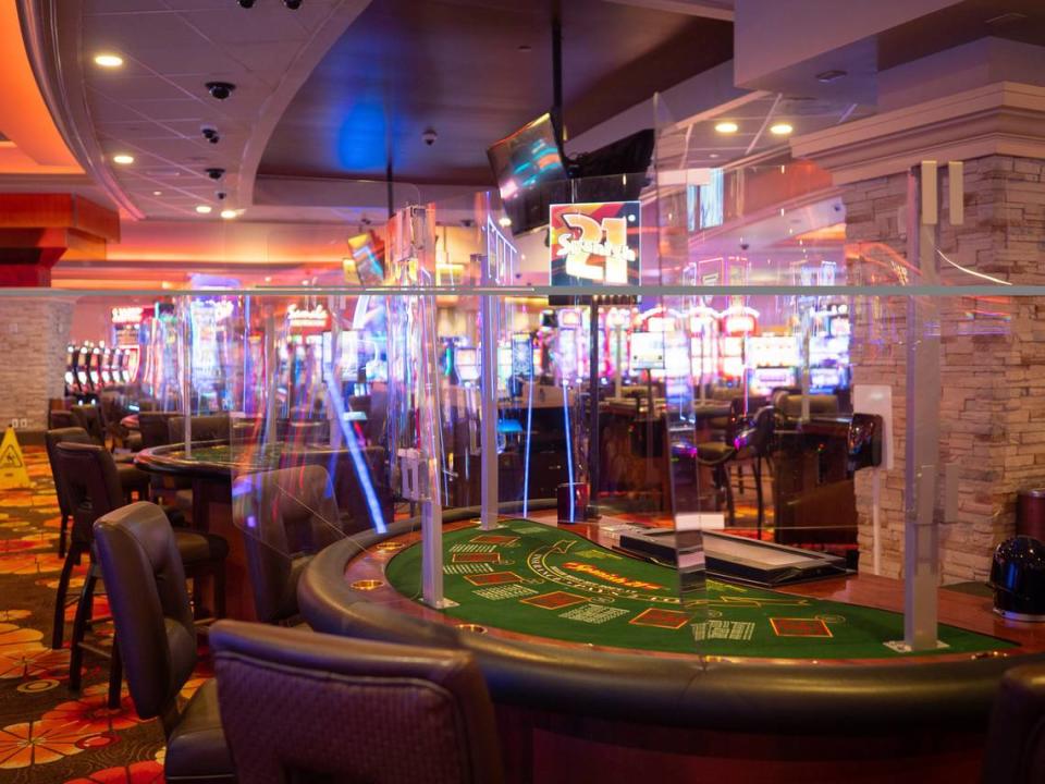 At Chumash Casino Resort in Santa Ynez, safety measures due to COVID-19 include plastic shields at gaming tables and slot machines.