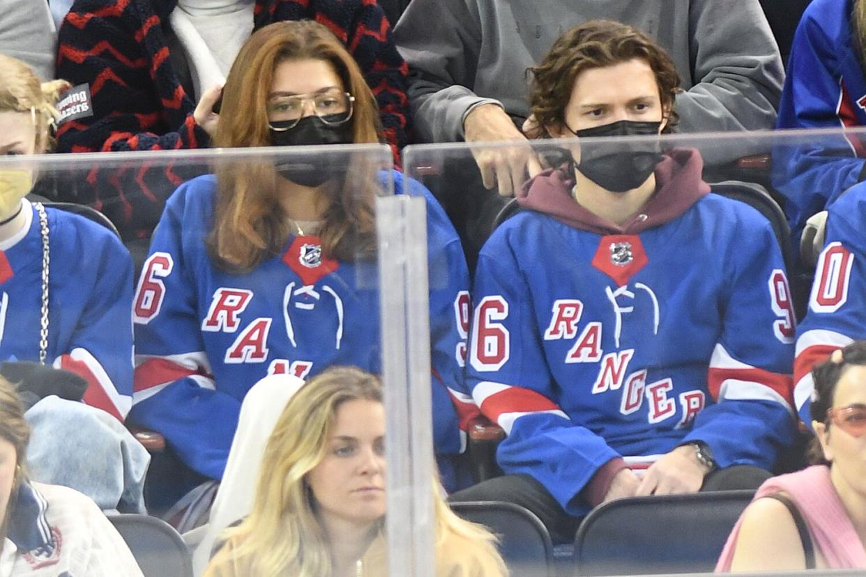 Zendaya and Tom Holland at the Detroit Red Wings at the New York Rangers game