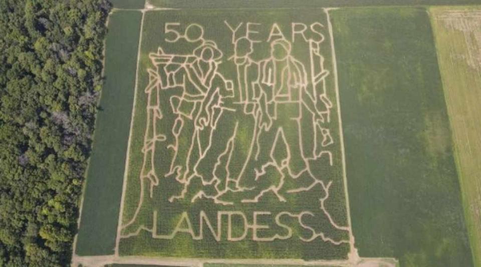 The corn maze at Landess Farm near Daleville is a tribute to the Three Soldiers Statue at the Vietnam War Memorial in Washington D.C.