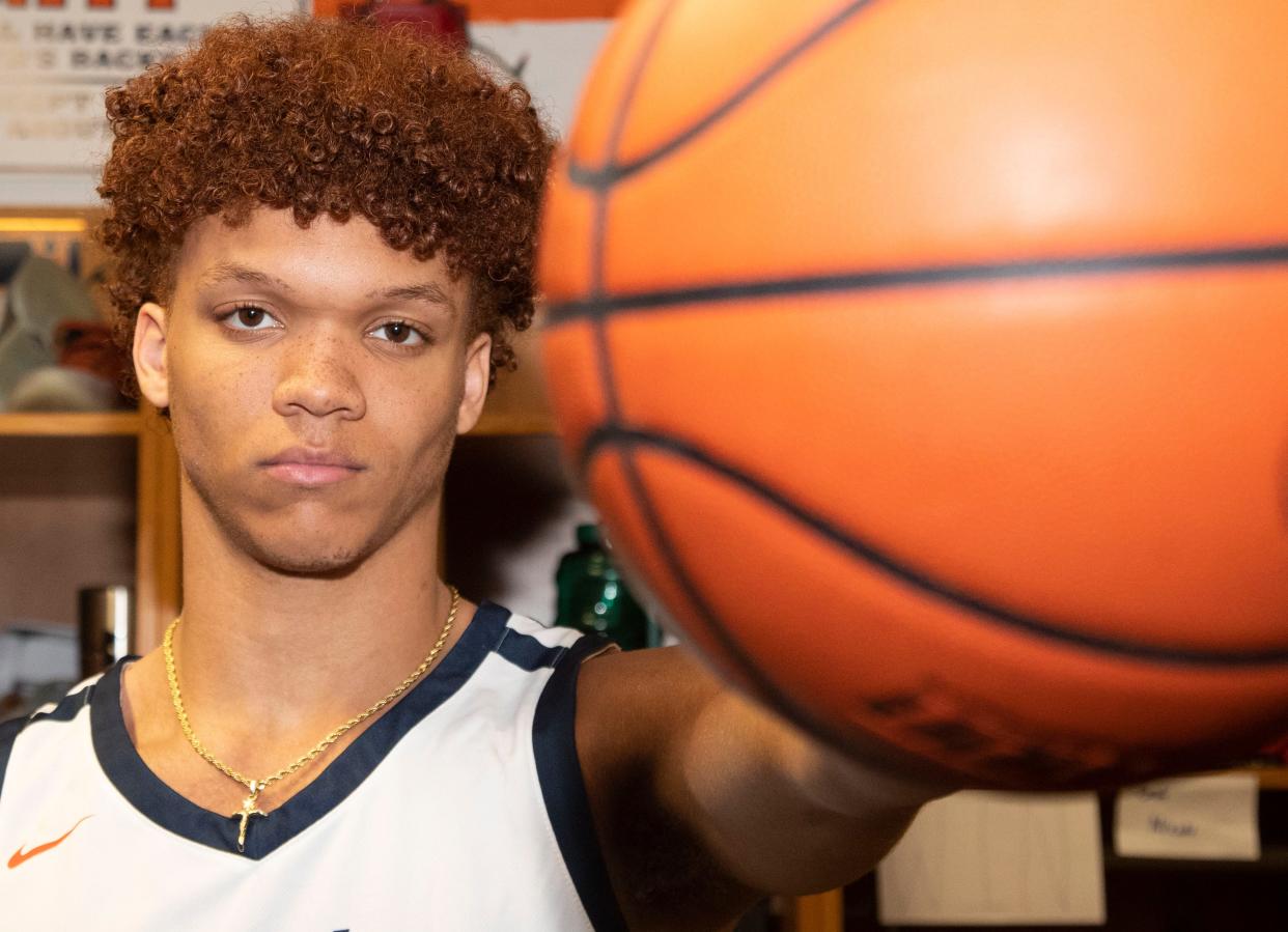 Malachi King is the Journal and Courier Big School Basketball Player of the Year. Photo taken, Wednesday, April 24, 2024, at Harrison High School in West Lafayette, Ind.