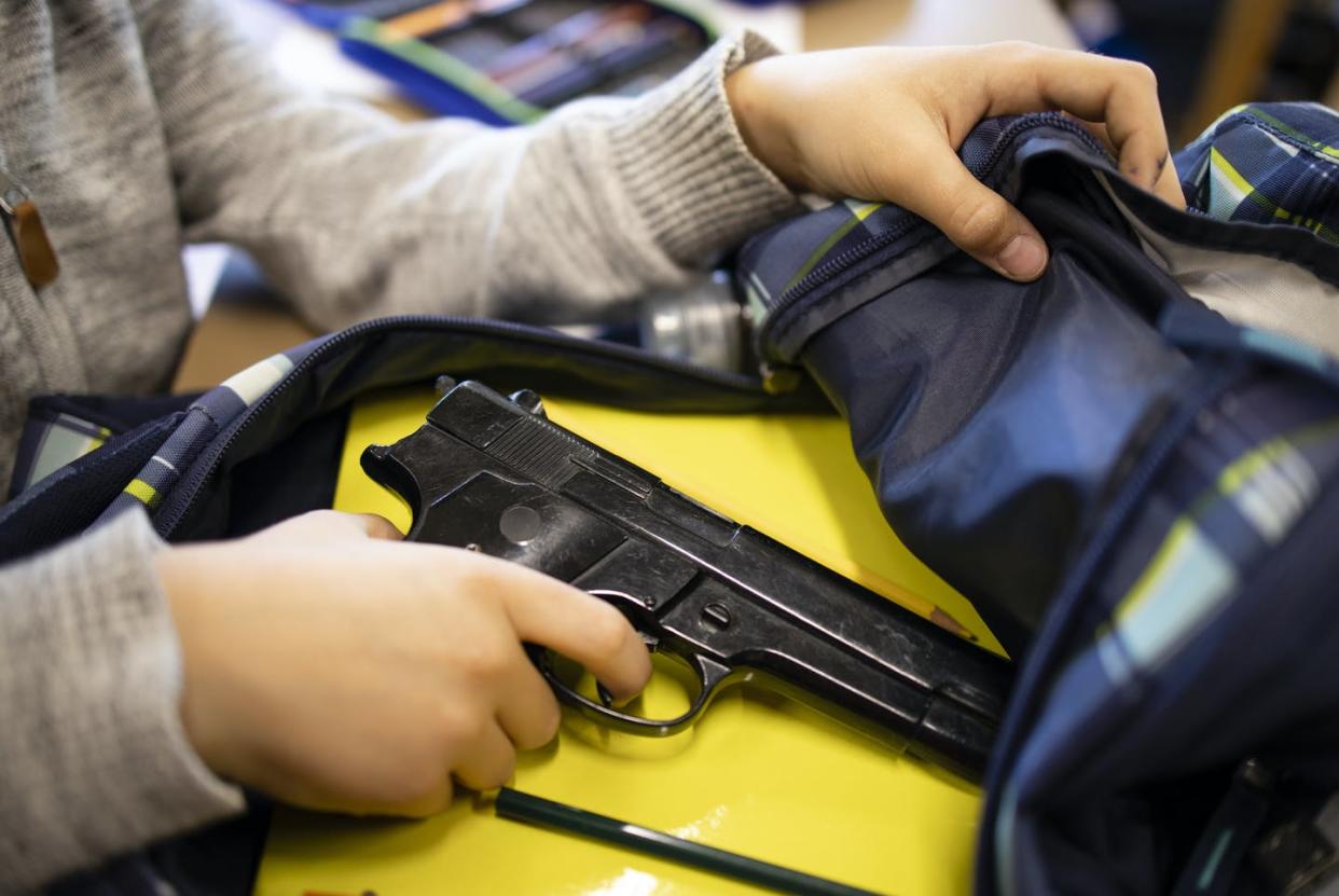 <span class="caption">Many mass shooters show signs of distress before their attack. </span> <span class="attribution"><a class="link " href="https://www.gettyimages.com/detail/photo/active-shooter-taking-gun-in-classroom-ready-for-royalty-free-image/1353456796?adppopup=true" rel="nofollow noopener" target="_blank" data-ylk="slk:Smederevac via iStock/Getty Images Plus;elm:context_link;itc:0;sec:content-canvas">Smederevac via iStock/Getty Images Plus</a></span>