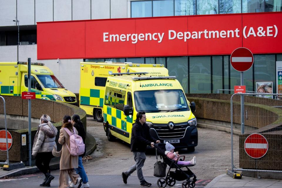 Data analysed by The Independent shows ambulance handover delays are highest at the beginning of the week with an average of 4,145 hours lost to ambulance waiting outside of A&E on Mondays, compared to 2,569 on Saturdays (EPA)