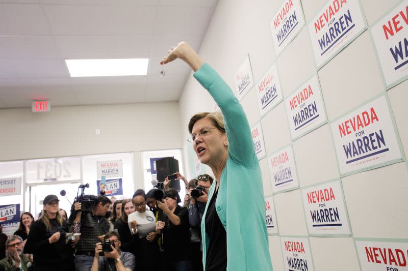 U.S. Democratic presidential candidate Senator Elizabeth Warren holds a "Canvass Kickoff" event at her campaign field office in North Las Vegas