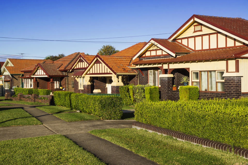 Row of four older houses in Concord West, Sydney. 