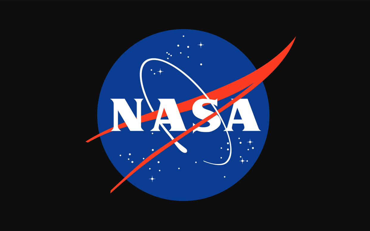  Nasa's meatball logo — a blue, star-flecked circle with "nasa" written in white — against a black background. 