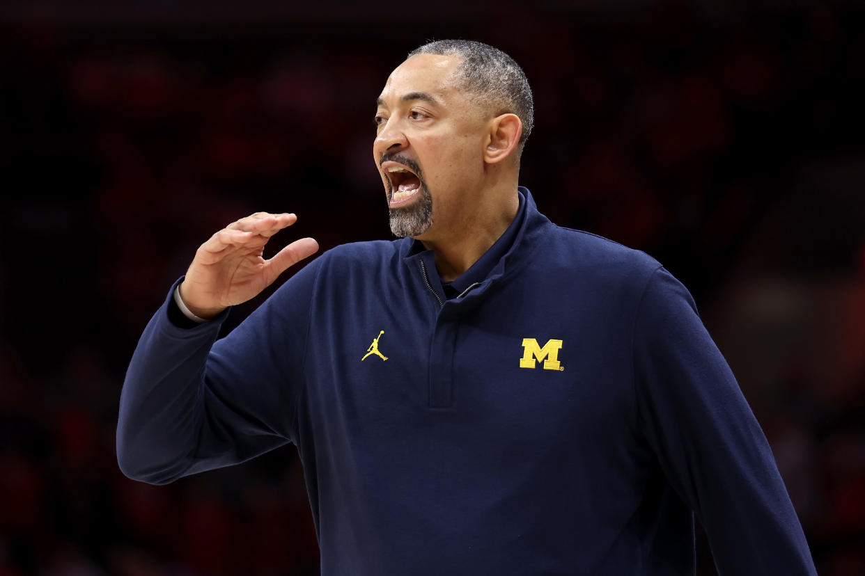 COLUMBUS, OHIO - MARCH 3:  Head coach Juwan Howard of the Michigan Wolverines yells to his players during the game against the Ohio State Buckeyes at Value City Arena on March 3, 2024 in Columbus, Ohio. (Photo by Kirk Irwin/Getty Images)