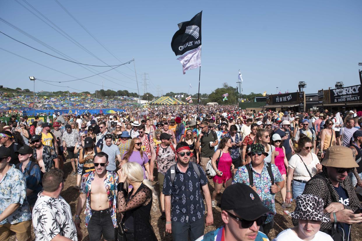 Crowd of festival goers on site on day 3 of Glastonbury 2019, Worthy Farm, Pilton, Somerset. Picture date: Friday 28th June 2019.  Photo credit should read:  David Jensen/EmpicsEntertainment